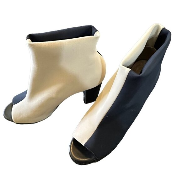 Vera Pelle Made In Italia Ankle Booties Black Cream Open Toe Festival Size 6.5 - Picture 5 of 10